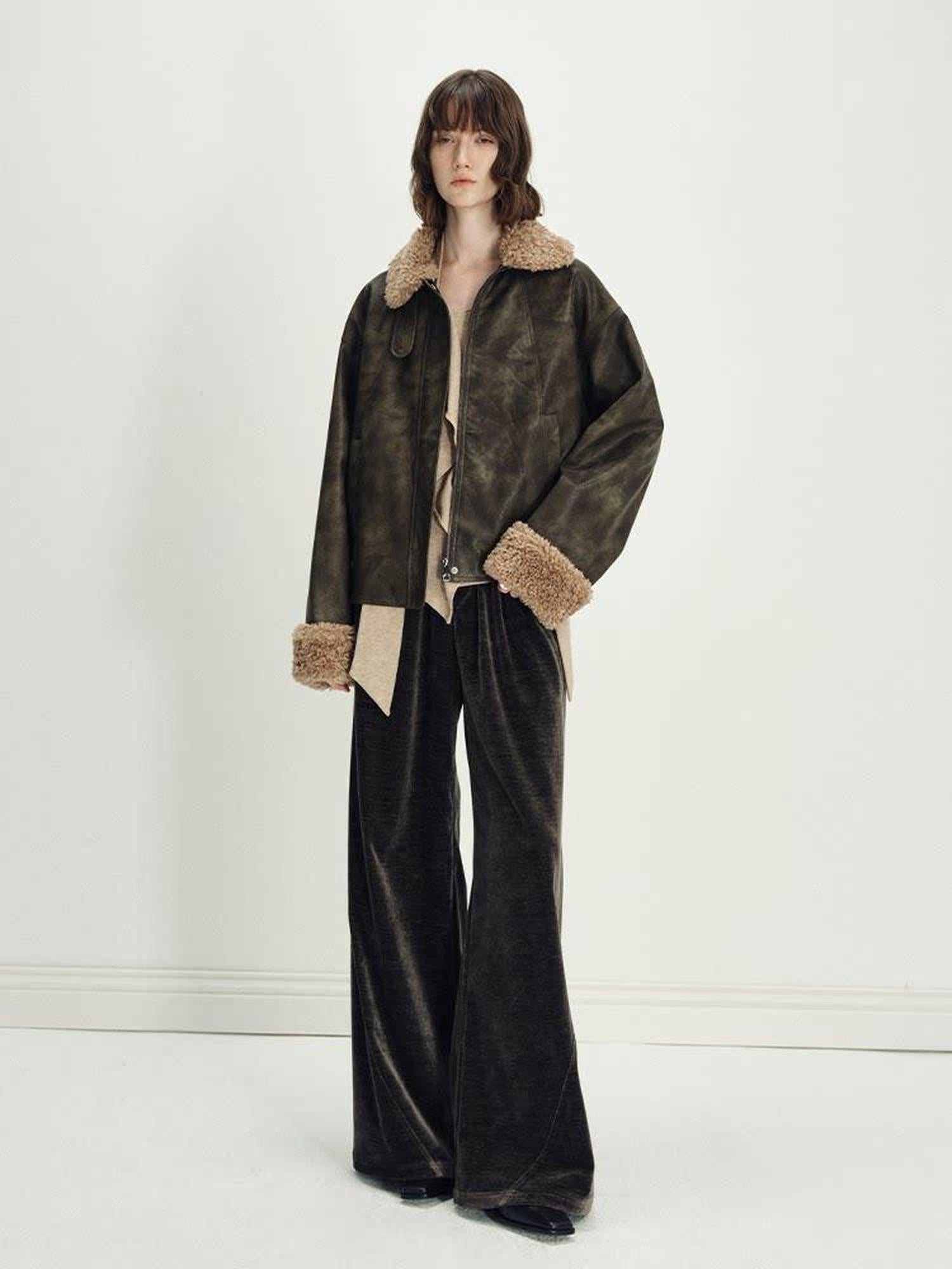 someonesometimes Lightweight Polyester Minimal Natural Waist Pocket Women Olive Wide Leg Pants