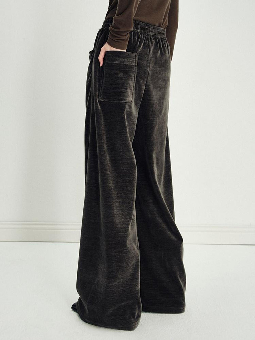 someonesometimes Lightweight Polyester Minimal Natural Waist Pocket Women Olive Wide Leg Pants