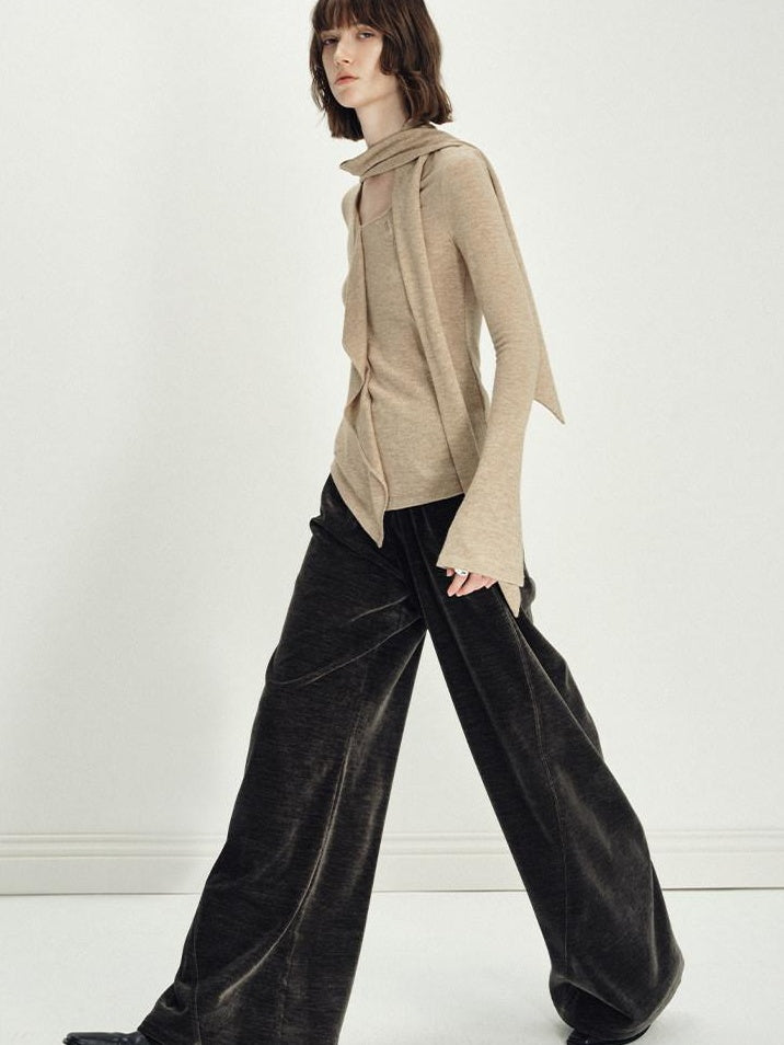 someonesometimes Lightweight Polyester Minimal Natural Waist Pocket Women Olive Wide Leg Pants