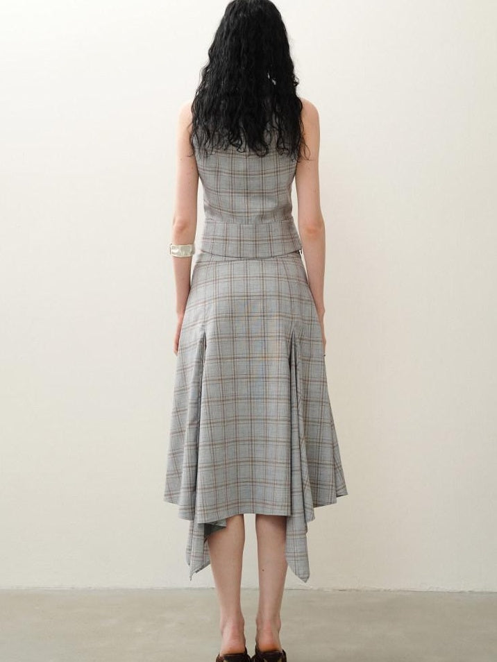 someonesometimes Lightweight Polyester Two Piece Plaid Short Sleeve Pullover Top & Skirt Sets
