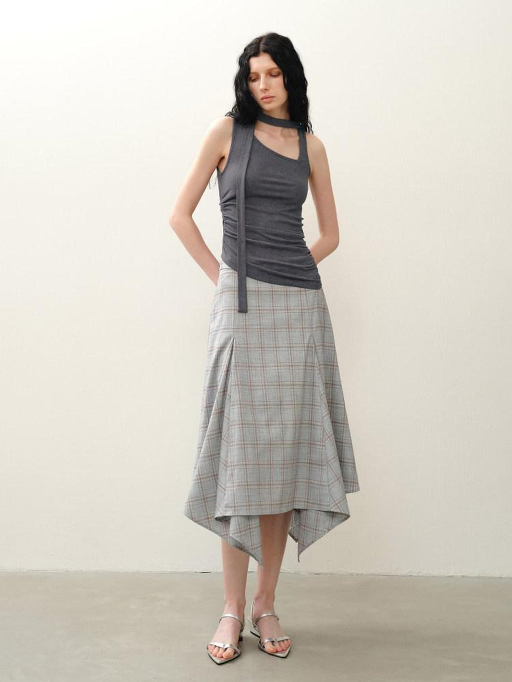 someonesometimes Lightweight Polyester Two Piece Plaid Short Sleeve Pullover Top & Skirt Sets