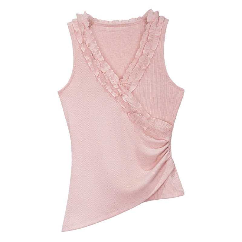 someonesometimes_Lightweight_Ruched_Blush_Pink_Office_Slim_Fit_Polyester_Blend_Women_Tank_Tops_MISSTT