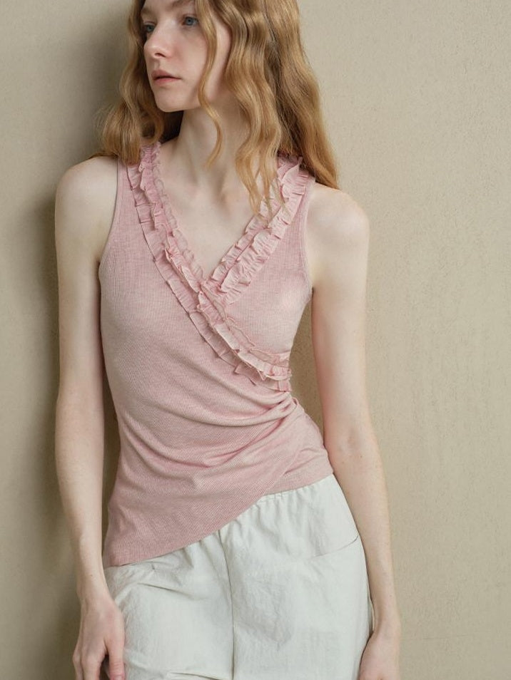 someonesometimes Lightweight Ruched Blush Pink Office Slim Fit Polyester Blend Women Tank Tops