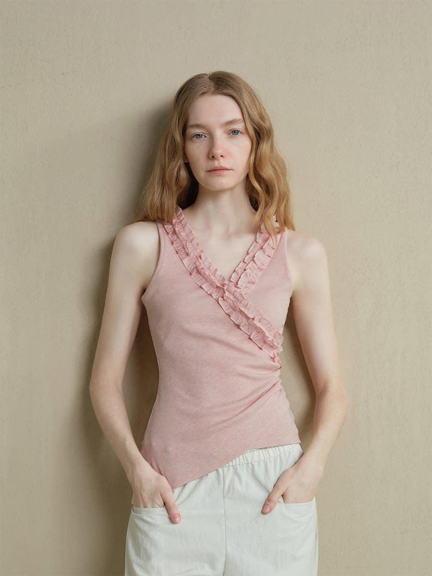 someonesometimes Lightweight Ruched Blush Pink Office Slim Fit Polyester Blend Women Tank Tops