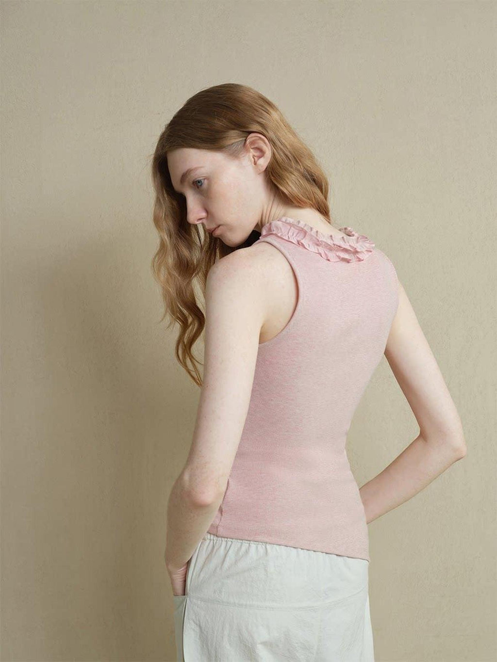 someonesometimes Lightweight Ruched Blush Pink Office Slim Fit Polyester Blend Women Tank Tops