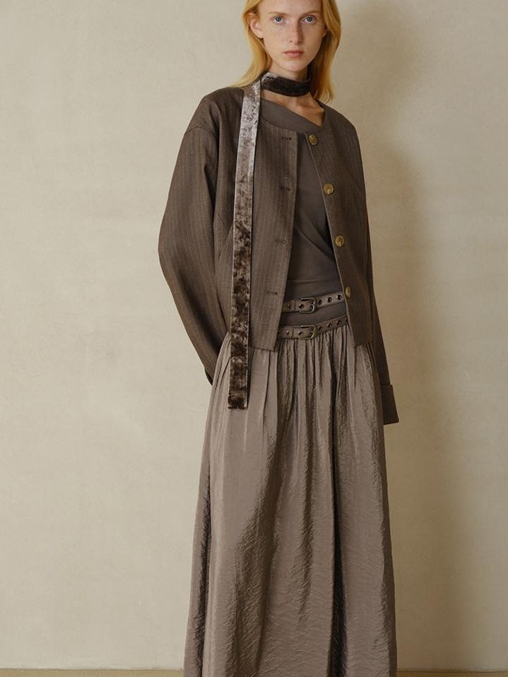 someonesometimes Lightweight Striped Cropped Loose Fit Halter Women Polyester Coffee Trench Coats