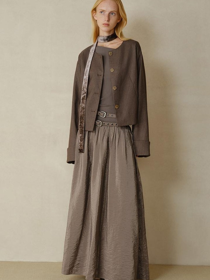 someonesometimes Lightweight Striped Cropped Loose Fit Halter Women Polyester Coffee Trench Coats