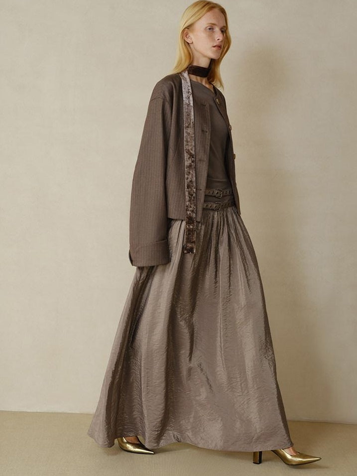 someonesometimes Lightweight Striped Cropped Loose Fit Halter Women Polyester Coffee Trench Coats