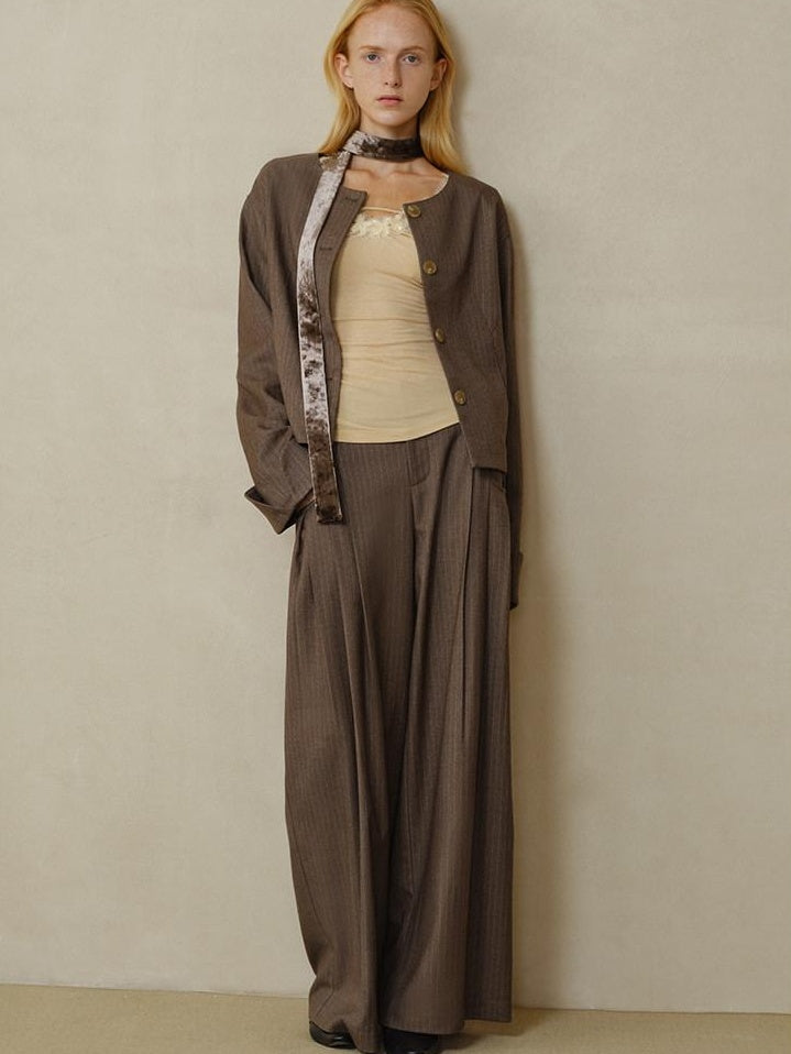 someonesometimes Lightweight Striped Cropped Loose Fit Halter Women Polyester Coffee Trench Coats