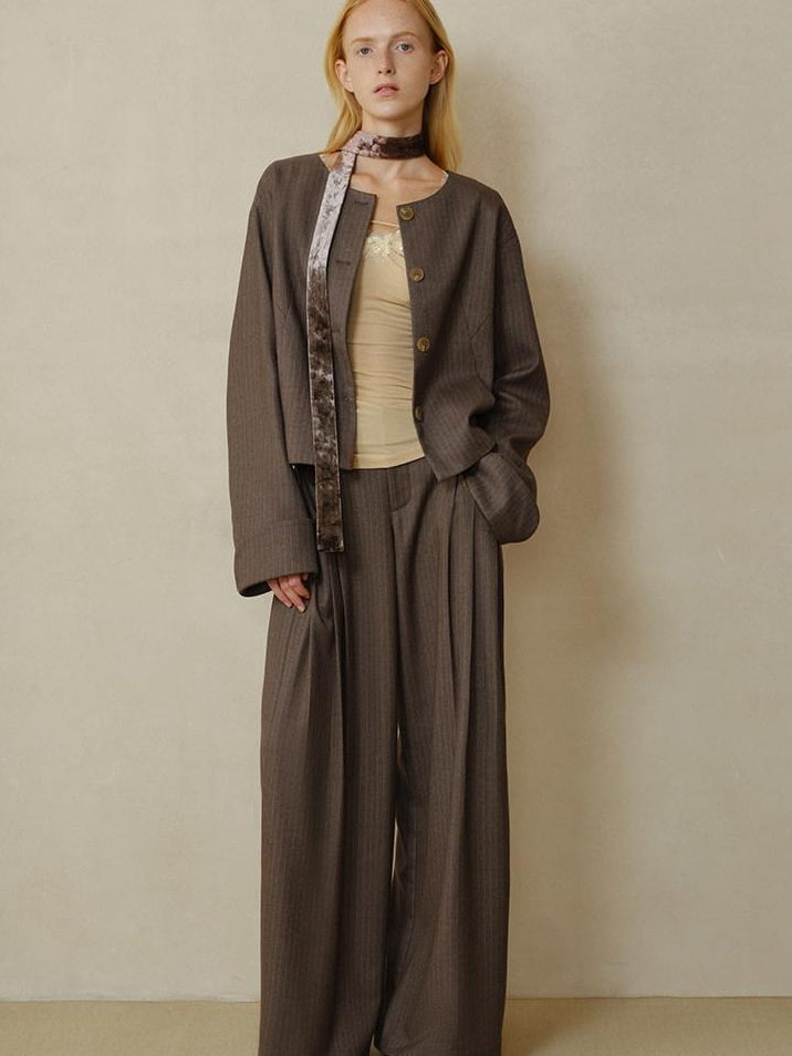 someonesometimes Lightweight Striped Cropped Loose Fit Halter Women Polyester Coffee Trench Coats