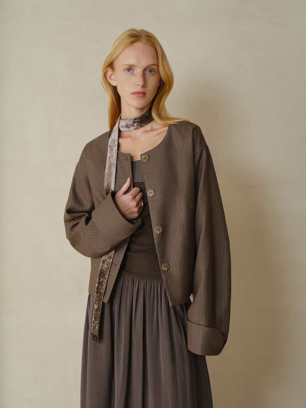 someonesometimes Lightweight Striped Cropped Loose Fit Halter Women Polyester Coffee Trench Coats