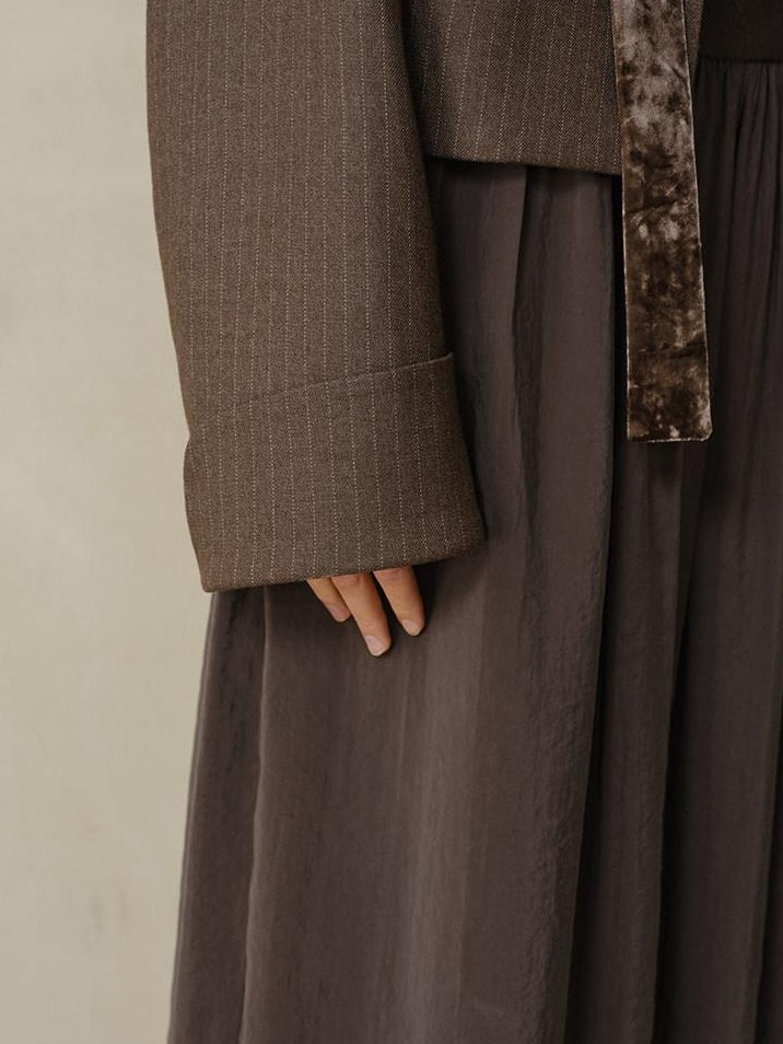 someonesometimes Lightweight Striped Cropped Loose Fit Halter Women Polyester Coffee Trench Coats