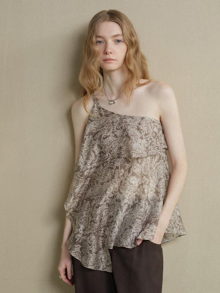 someonesometimes Lightweight Wool Blend Original Ruffle Loose Fit Women Striped Paisley Camisoles