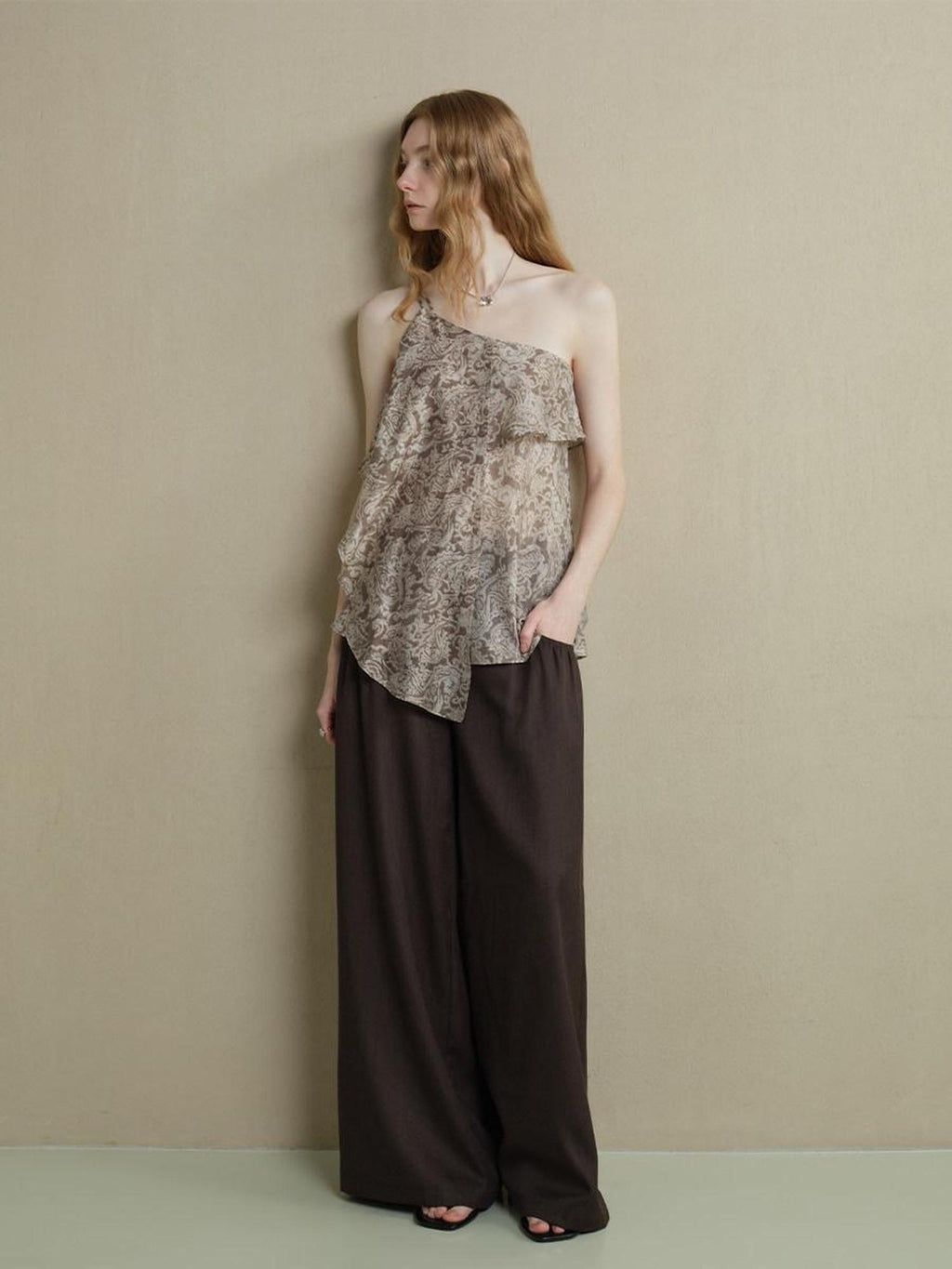 someonesometimes Lightweight Wool Blend Original Ruffle Loose Fit Women Striped Paisley Camisoles