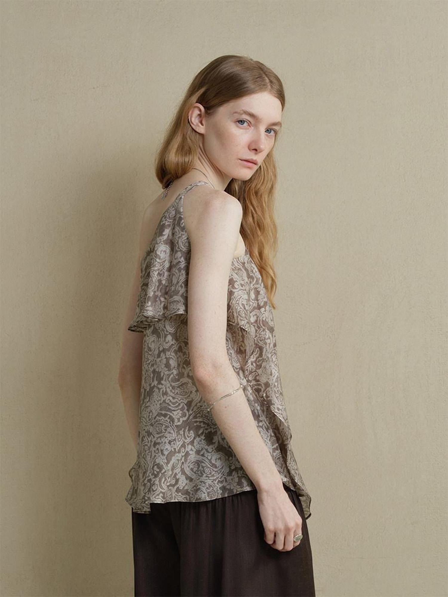 someonesometimes Lightweight Wool Blend Original Ruffle Loose Fit Women Striped Paisley Camisoles