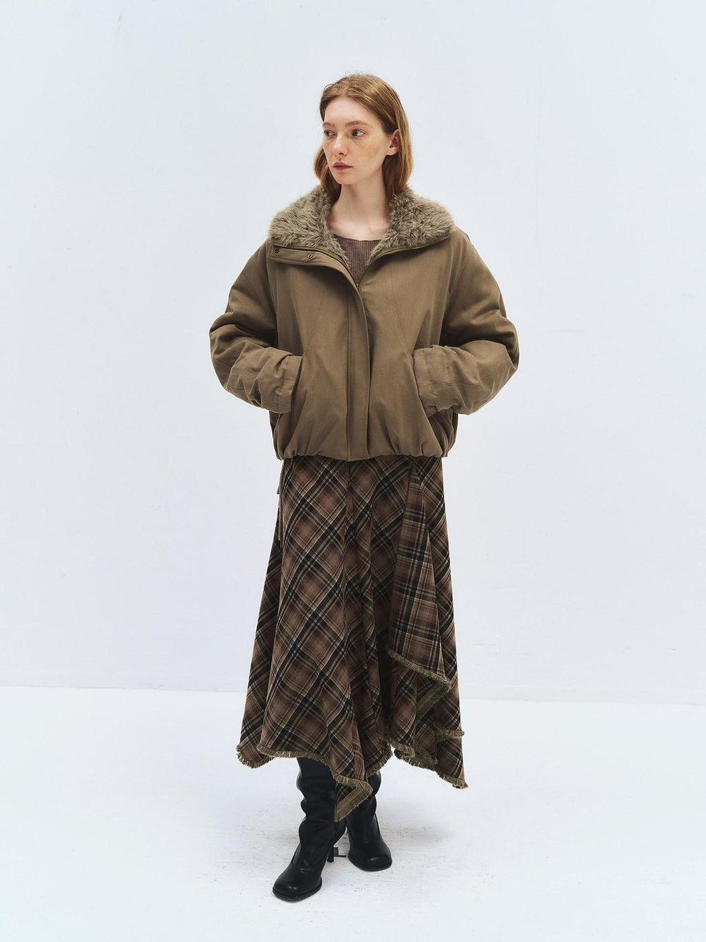 someonesometimes Lyocell Cotton Blend Relaxed Stand Collar Zip Women Beechwood Green Short Coat