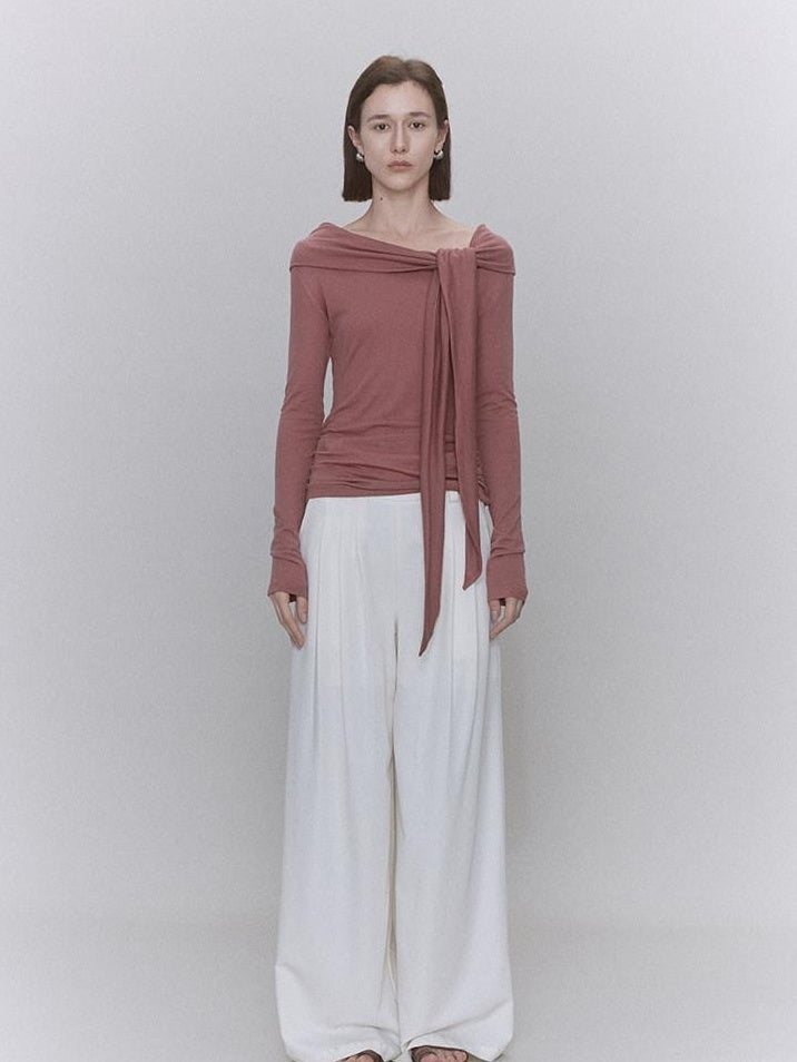 someonesometimes Lyocell Wool Blend Fitted Waist Boat Neck Knit Women Cherry Pink Sweaters