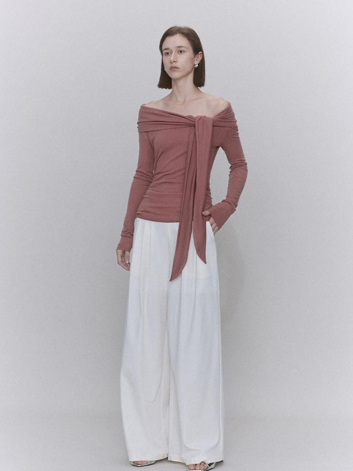 someonesometimes Lyocell Wool Blend Fitted Waist Boat Neck Knit Women Cherry Pink Sweaters