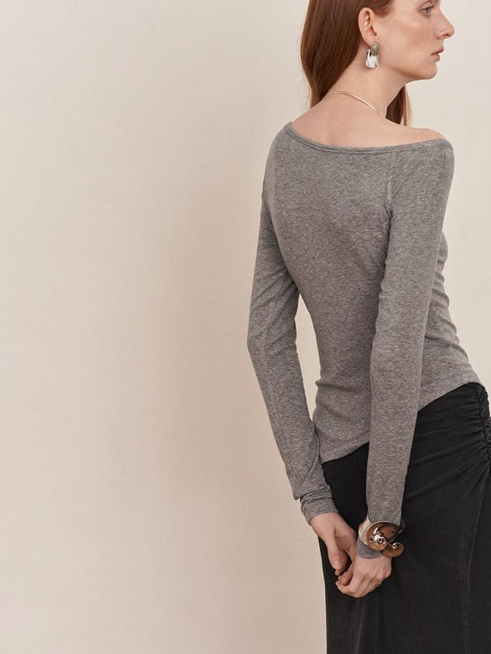 someonesometimes Lyocell Wool Blend Lightweight Asymmetric Neck Slim Casual Long Sleeve T-Shirts