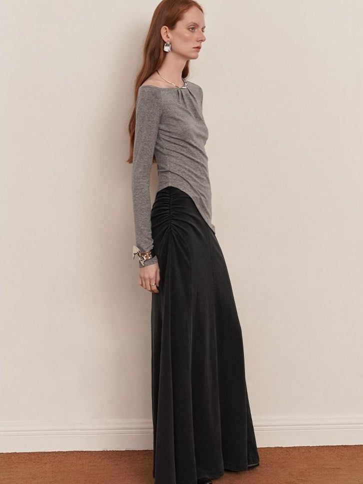 someonesometimes Lyocell Wool Blend Lightweight Asymmetric Neck Slim Casual Long Sleeve T-Shirts