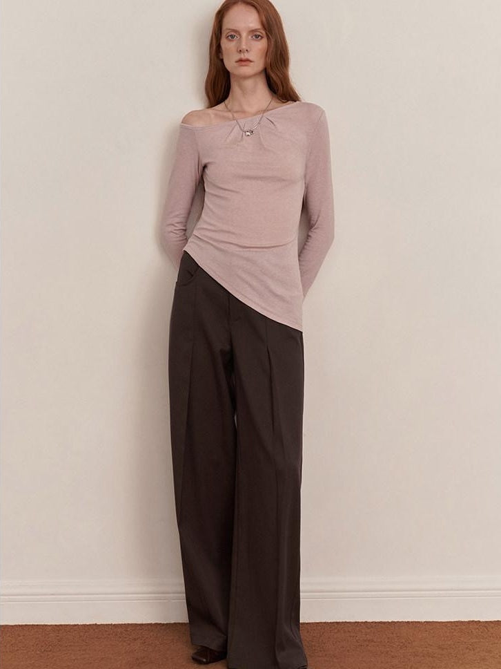 someonesometimes Lyocell Wool Blend Lightweight Asymmetric Neck Slim Casual Long Sleeve T-Shirts