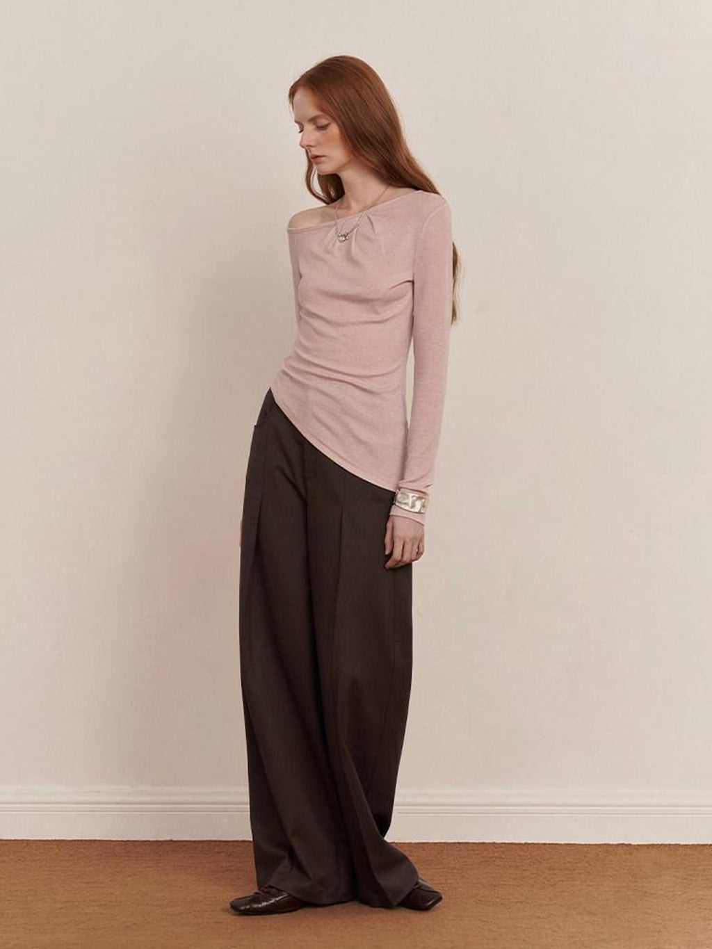 someonesometimes Lyocell Wool Blend Lightweight Asymmetric Neck Slim Casual Long Sleeve T-Shirts