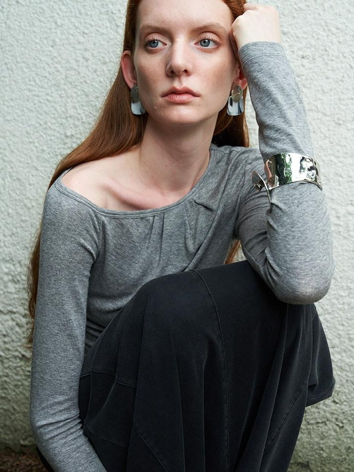 someonesometimes Lyocell Wool Blend Lightweight Asymmetric Neck Slim Casual Long Sleeve T-Shirts