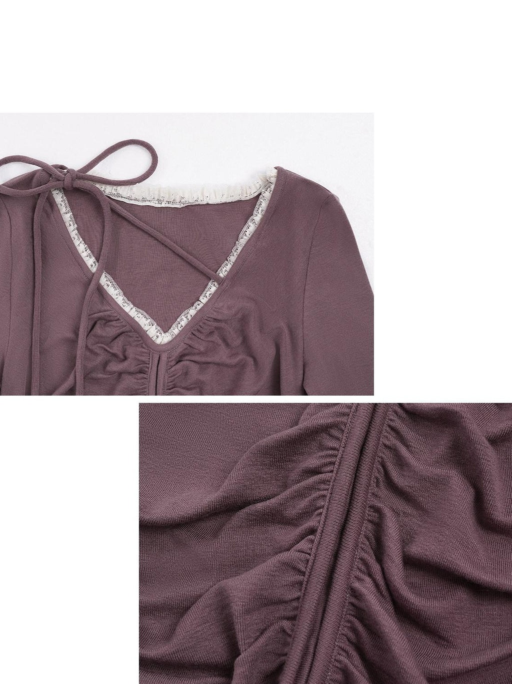 someonesometimes Lyocell Wool Slim Fit V-neck Knit Women Fig Purple Long Sleeve T-Shirts