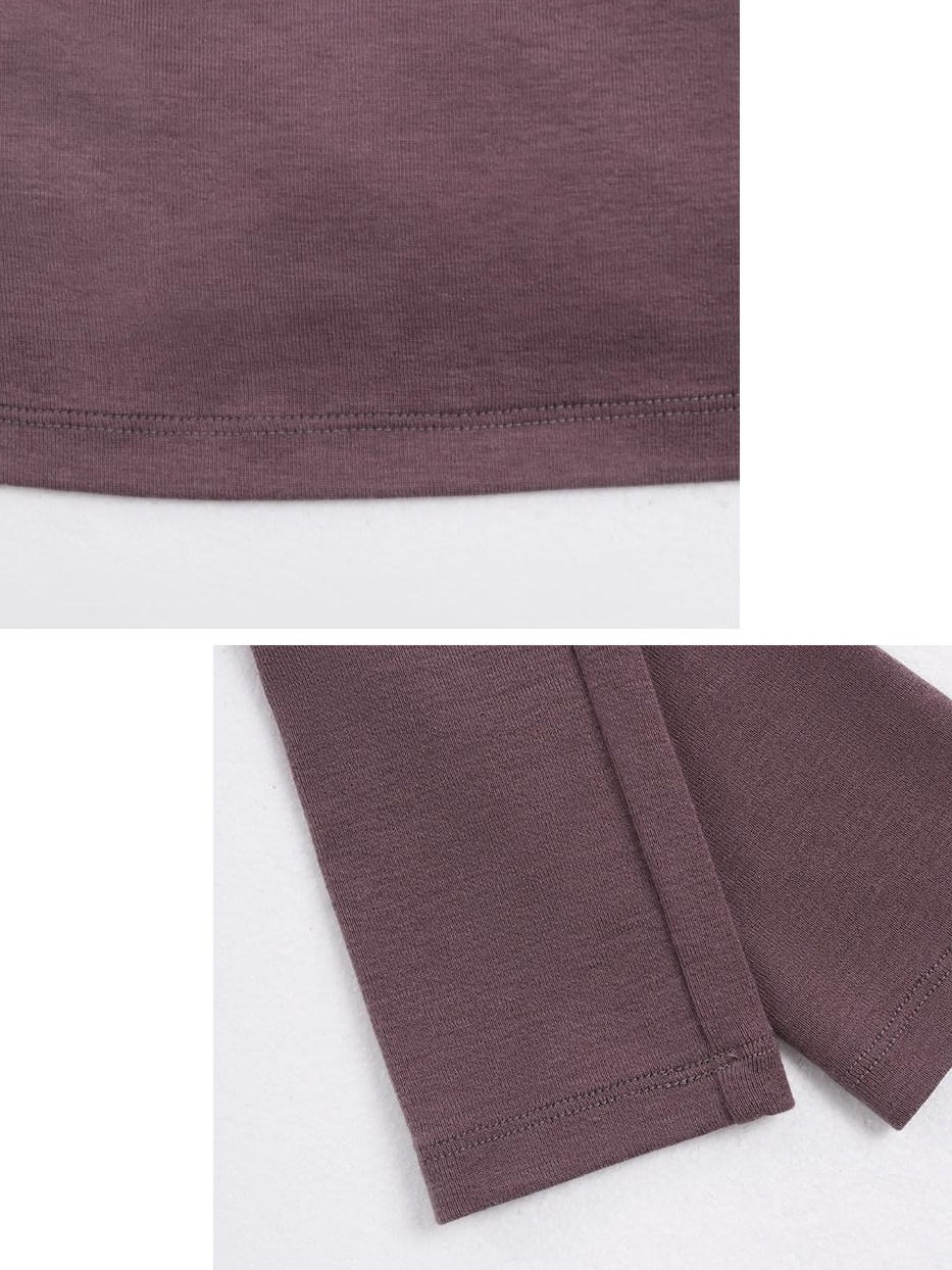someonesometimes Lyocell Wool Slim Fit V-neck Knit Women Fig Purple Long Sleeve T-Shirts