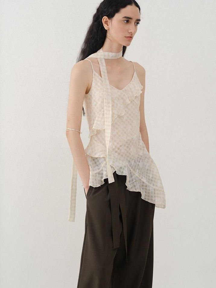 someonesometimes Minimalist Work Natural Waist Button Tea Brown Stretch Wide Leg Pants