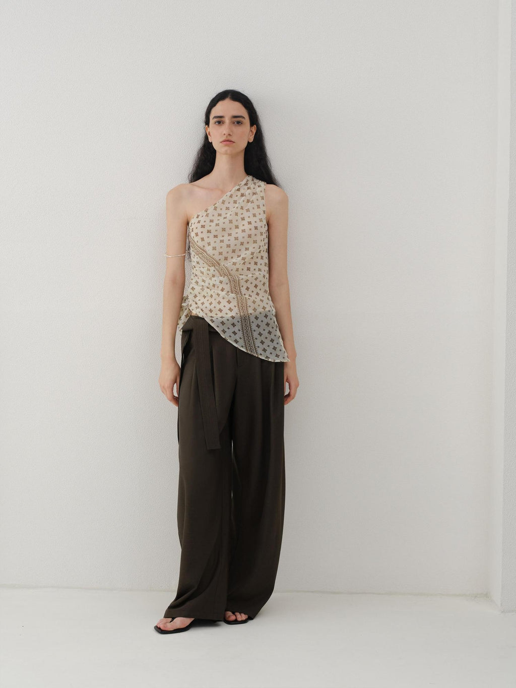 someonesometimes Minimalist Work Natural Waist Button Tea Brown Stretch Wide Leg Pants