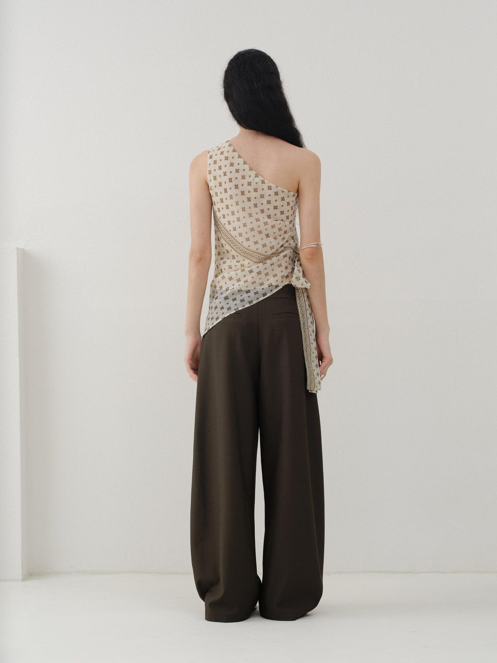 someonesometimes Minimalist Work Natural Waist Button Tea Brown Stretch Wide Leg Pants