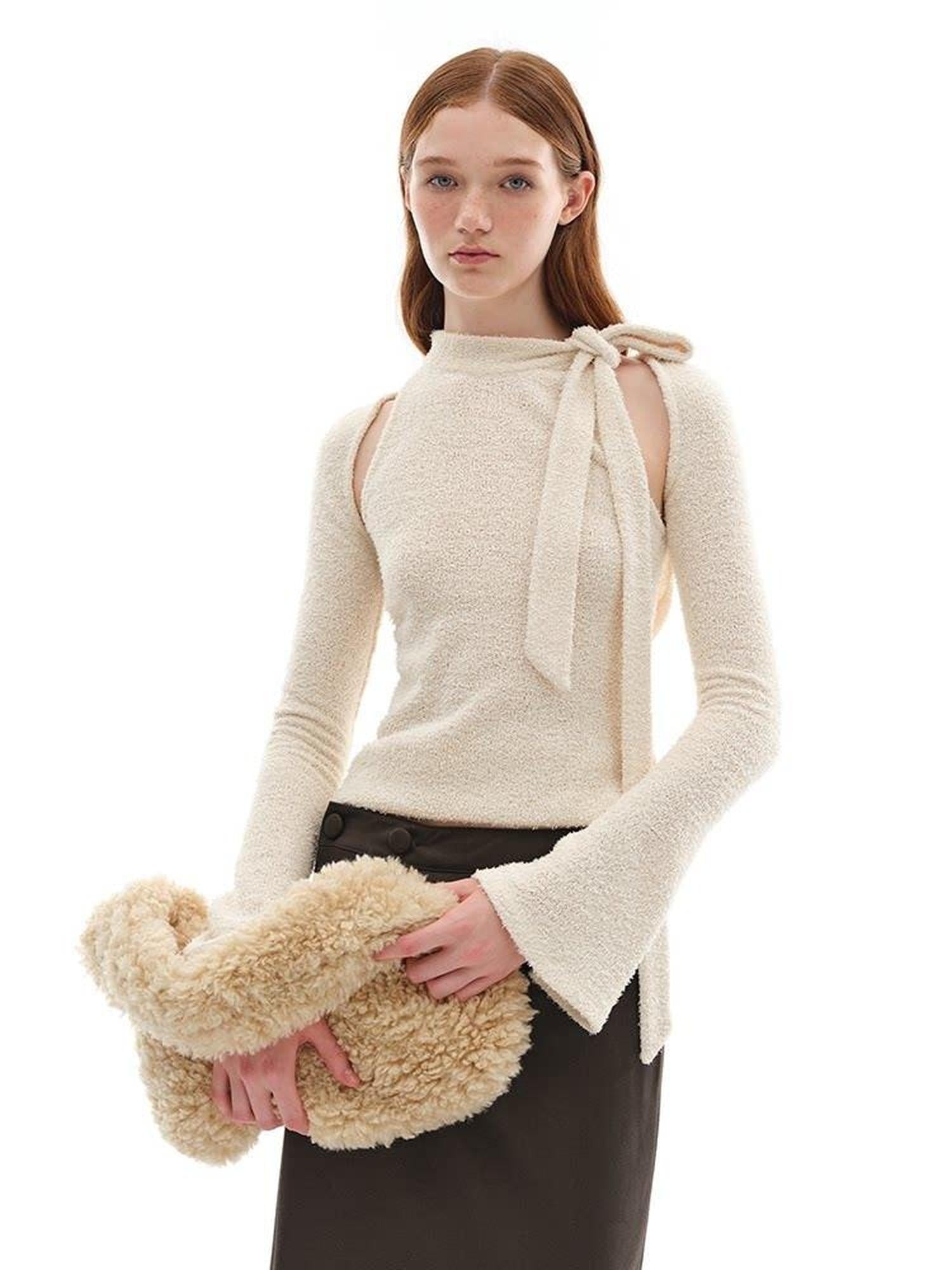 someonesometimes Moisture Wicking Slim Fit Crewneck Long Sleeve Women Cream Apricot Knit Sweaters