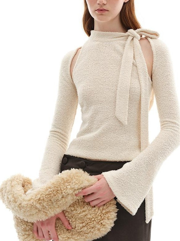 someonesometimes Moisture Wicking Slim Fit Crewneck Long Sleeve Women Cream Apricot Knit Sweaters