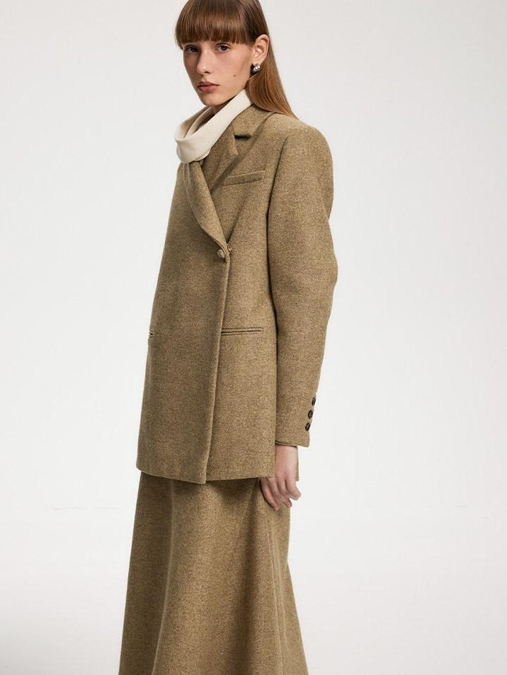 someonesometimes Original Design Long Sleeve Polyester Office Camel Blazer Skirt Top & Skirt Sets