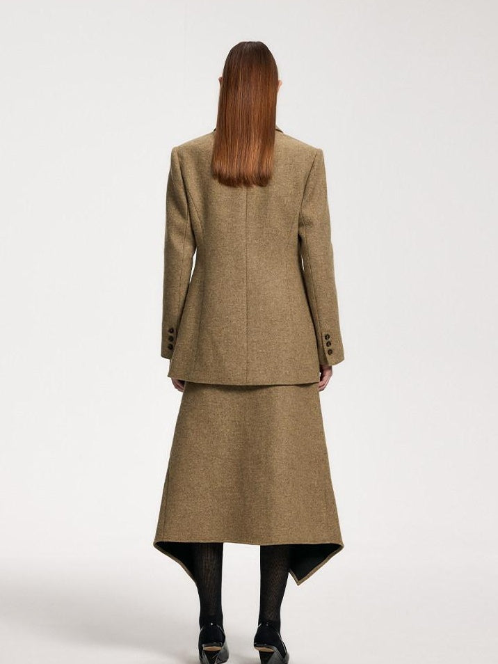 someonesometimes Original Design Long Sleeve Polyester Office Camel Blazer Skirt Top & Skirt Sets