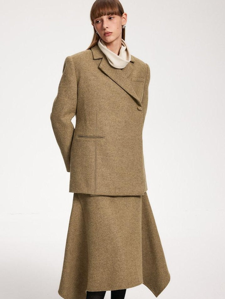 someonesometimes Original Design Long Sleeve Polyester Office Camel Blazer Skirt Top & Skirt Sets