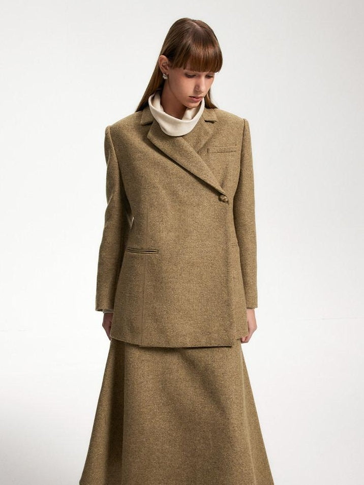 someonesometimes Original Design Long Sleeve Polyester Office Camel Blazer Skirt Top & Skirt Sets