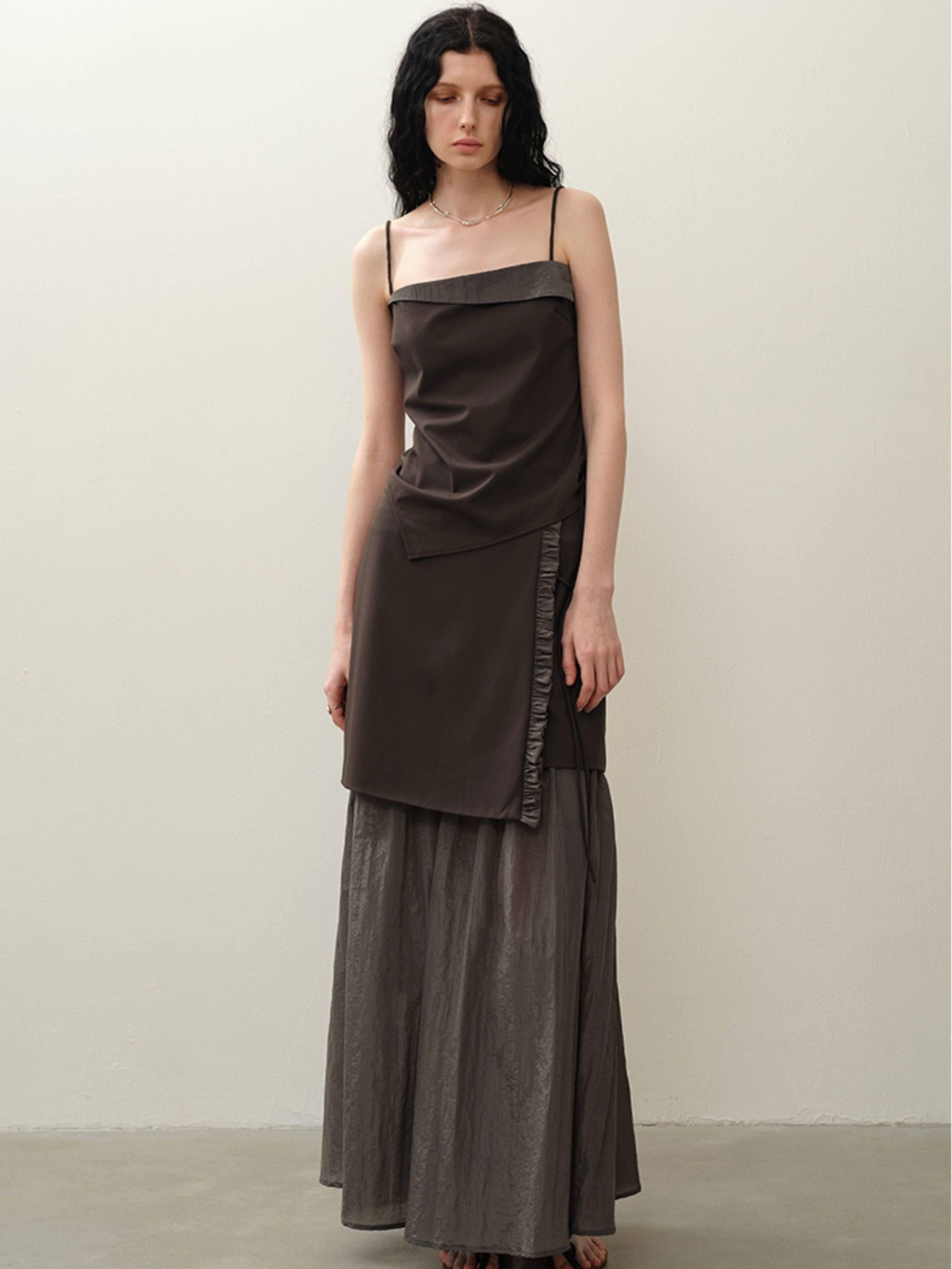 someonesometimes Original Design Loose Camisole And Skirt Women Coffee Brown Top & Skirt Sets