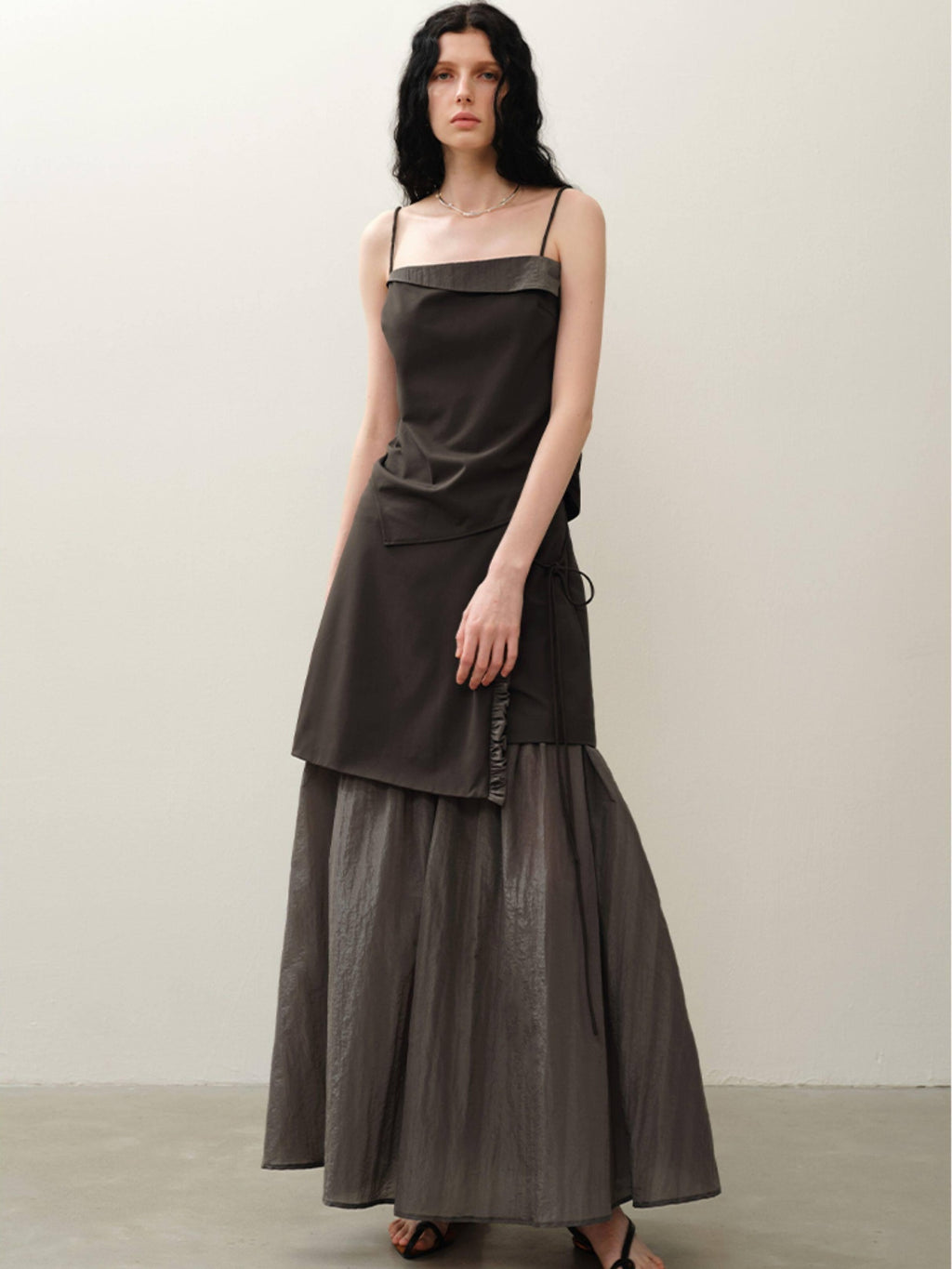 someonesometimes Original Design Loose Camisole And Skirt Women Coffee Brown Top & Skirt Sets