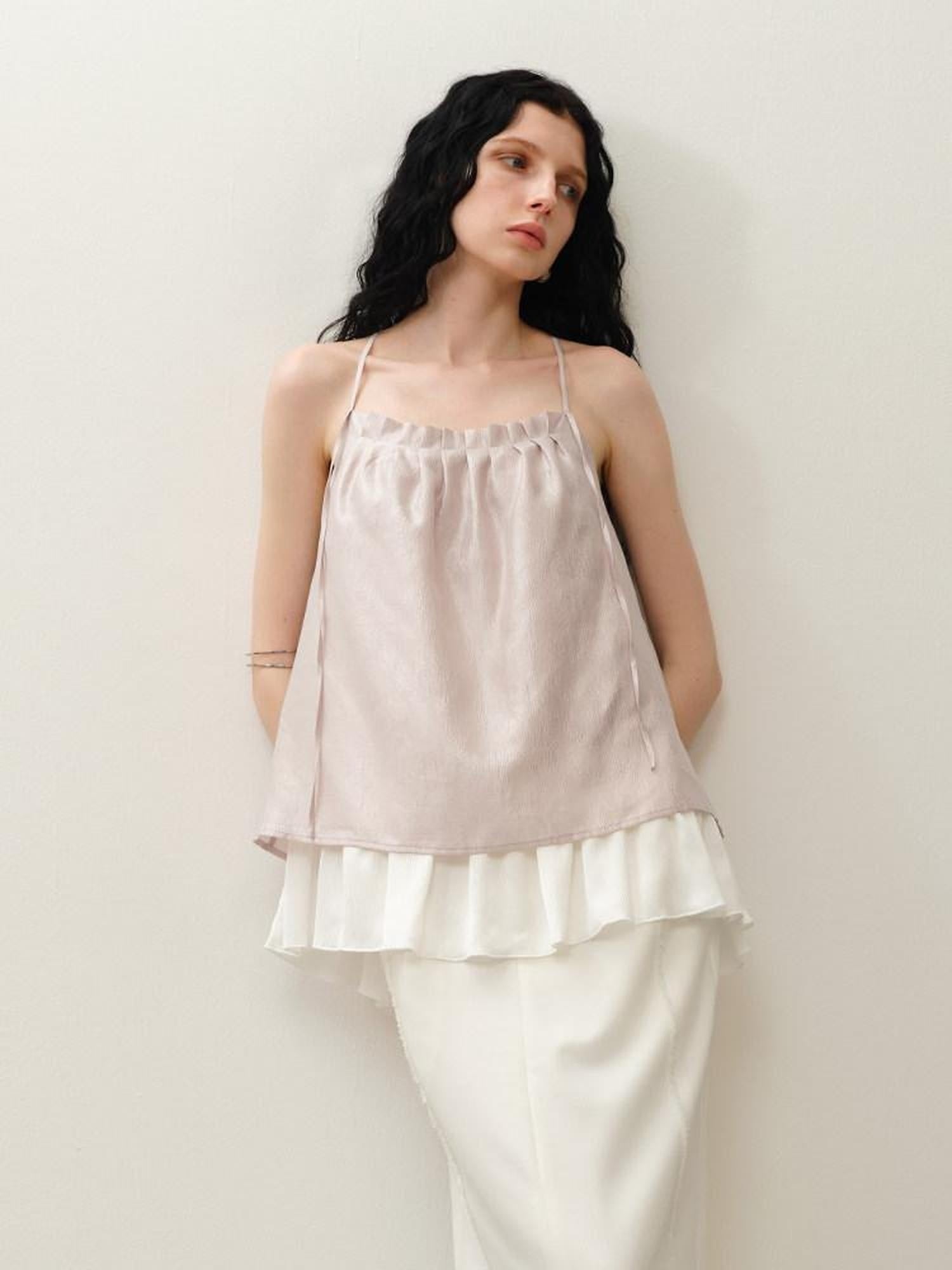 someonesometimes Original Design Ruffle Trim Loose Fit Lyocell Blend Women Solid Color Camisoles