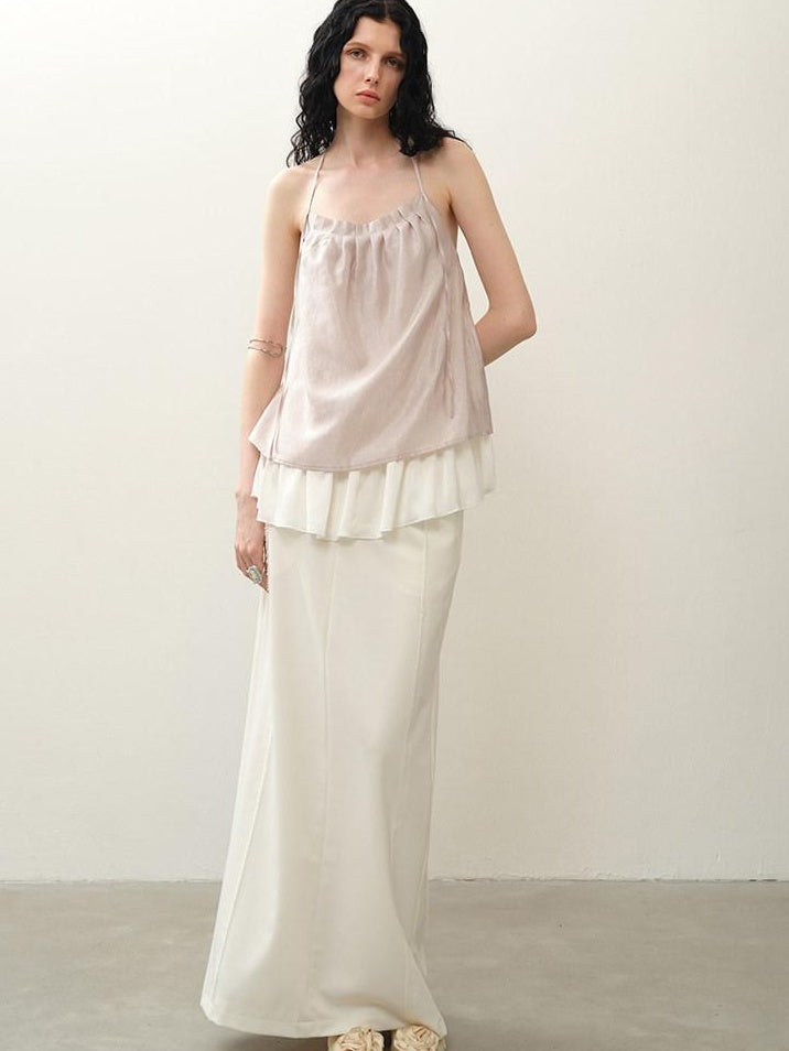 someonesometimes Original Design Ruffle Trim Loose Fit Lyocell Blend Women Solid Color Camisoles