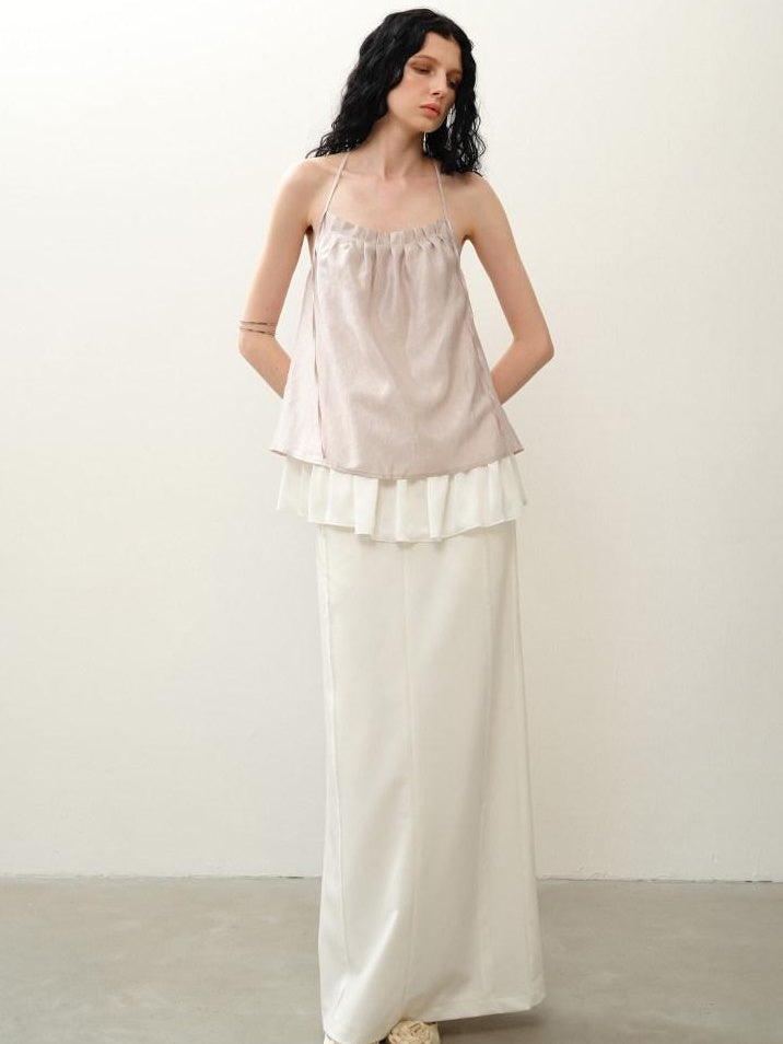someonesometimes Original Design Ruffle Trim Loose Fit Lyocell Blend Women Solid Color Camisoles