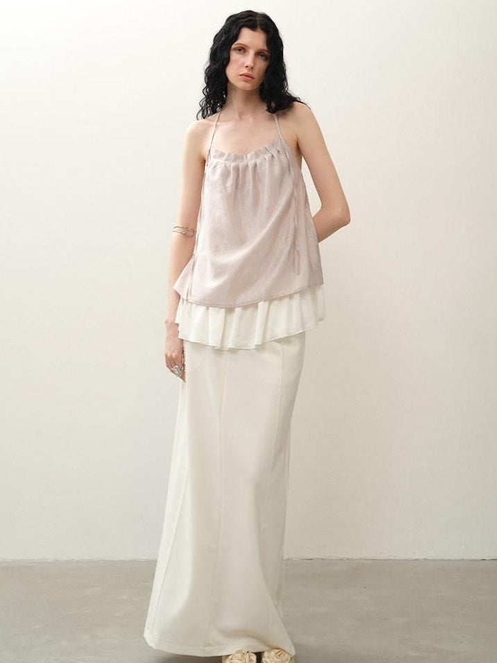 someonesometimes Original Design Ruffle Trim Loose Fit Lyocell Blend Women Solid Color Camisoles