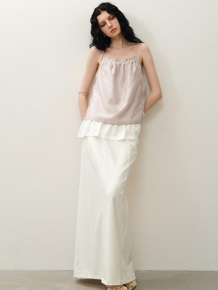 someonesometimes Original Design Ruffle Trim Loose Fit Lyocell Blend Women Solid Color Camisoles