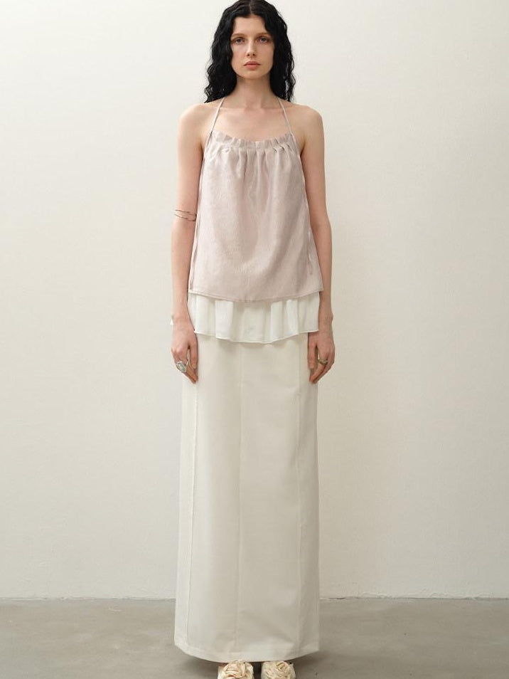 someonesometimes Original Design Ruffle Trim Loose Fit Lyocell Blend Women Solid Color Camisoles