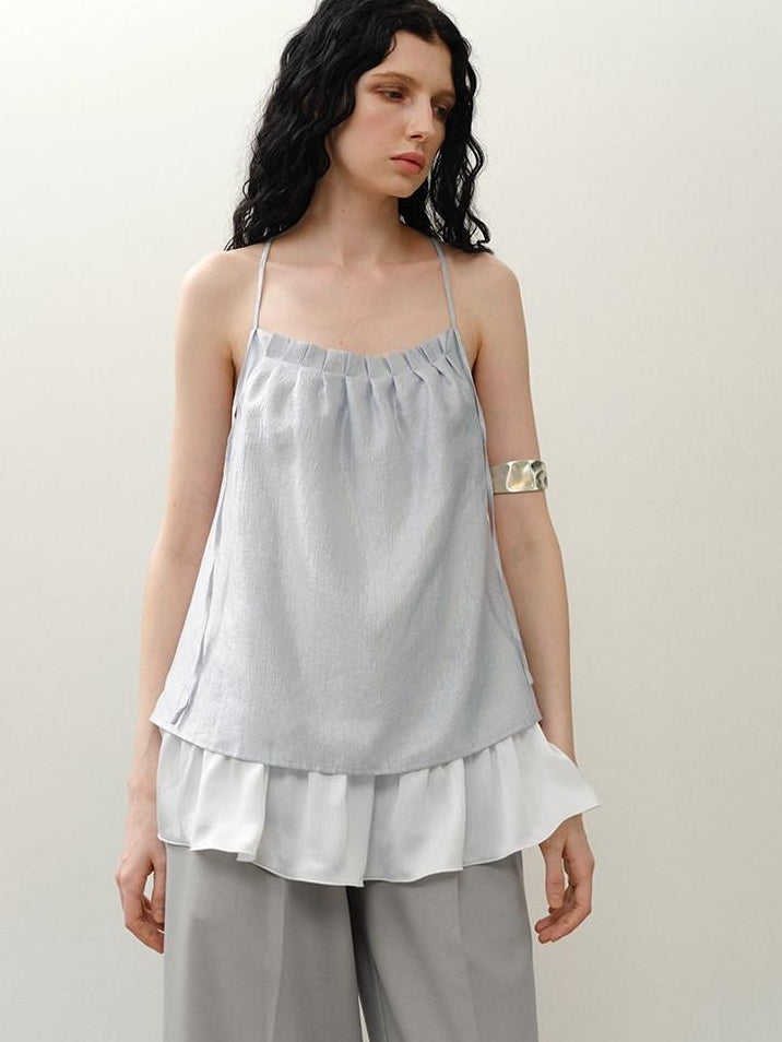 someonesometimes Original Design Ruffle Trim Loose Fit Lyocell Blend Women Solid Color Camisoles