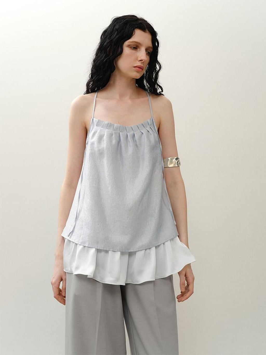 someonesometimes Original Design Ruffle Trim Loose Fit Lyocell Blend Women Solid Color Camisoles