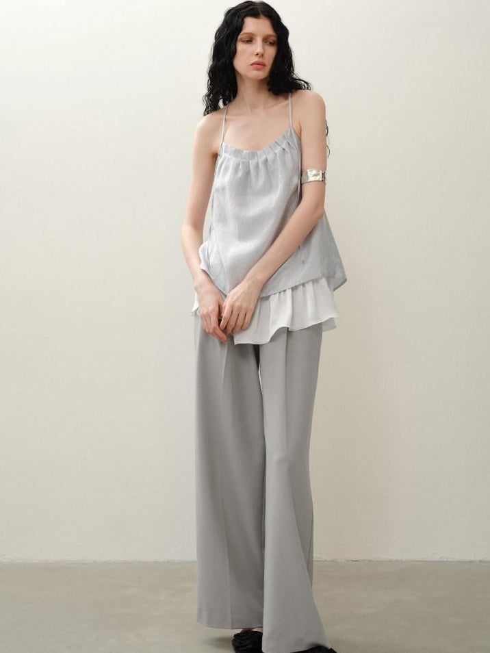 someonesometimes Original Design Ruffle Trim Loose Fit Lyocell Blend Women Solid Color Camisoles