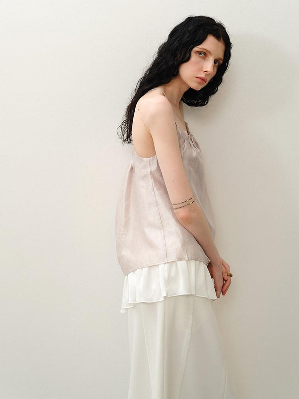 someonesometimes Original Design Ruffle Trim Loose Fit Lyocell Blend Women Solid Color Camisoles
